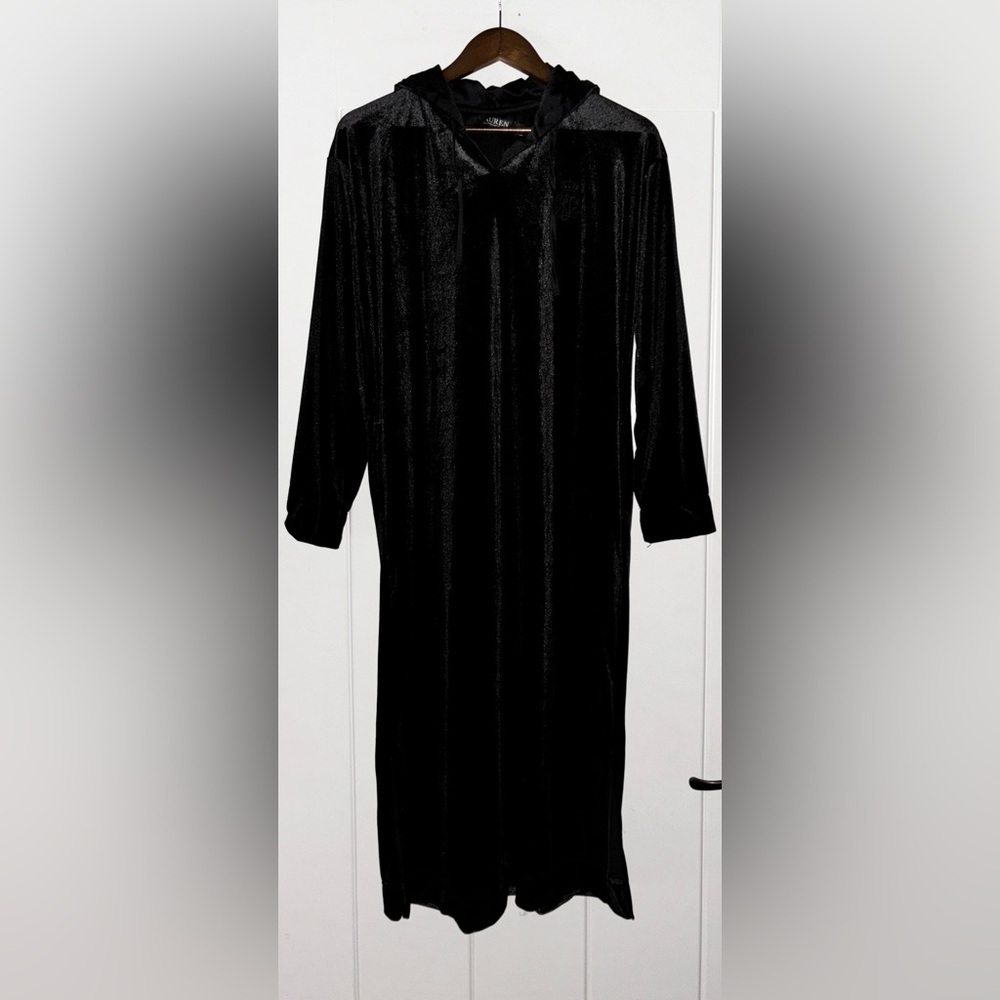 NEW Lauren Ralph Lauren Velvet Black Label Hood Midi Dress Fairycore Goth Sz S